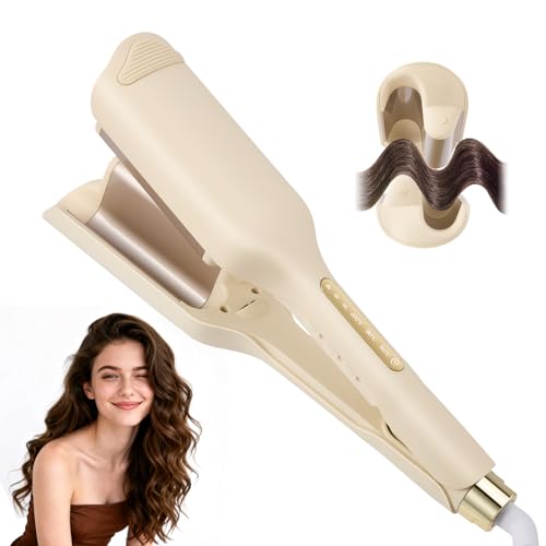 32MM Hair Waver Crimper, Wave Hair Curler with 3 Adjustable temperatures, Ionic Hair Curler with Ceramic, Anti-Scald & Timer Design, Fast Heating, Beach Wave Crimper for Short, Long, Straight Hair