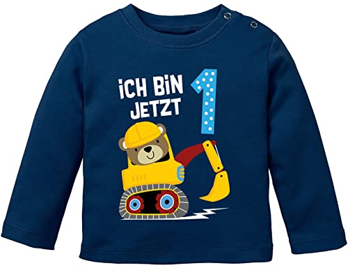 MoonWorks® Baby Langarm-Shirt erster | zweiter Geburtstag Bär Bagger...