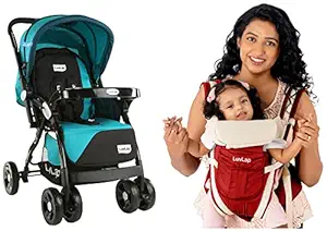 LuvLap Galaxy Stroller/Pram (Green/Black) & Elegant Baby Carrier with 4 Carry Positions, for 4 to 24 Months Baby, Max Weight Up to 15 Kgs (Red)