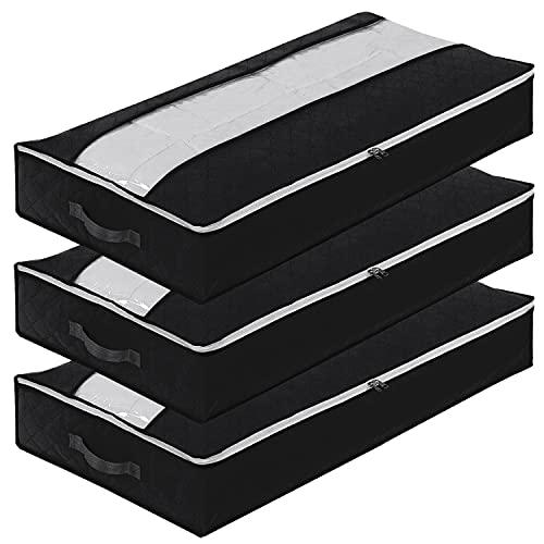Unterbett-Aufbewahrungstaschen, große faltbare Aufbewahrungsbeutel für Kleidung mit stabilen Reißverschlüssen und verstärktem Griff für Bettdecken, Decken, Bettwäsche, Bettdecken, schwarz, 3 Stück Cover