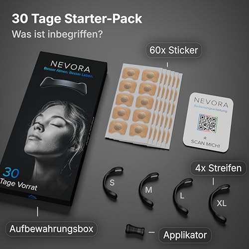 Nevora® Magnetische Nasenklammer | 30 Tage Vorrat | Starker Kleber | Anti-schnarch Nasenpflaster und Alltag | Nasenpflaster Magnet | Nose Strips Schnarchstopper | Nasenstrips Nose Tape (Schwarz)