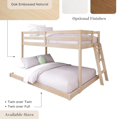 Grain & Grove Bear Twin Over Full Bunk Bed, Low Bunk Bed Frame for Kids, Bunk with Ladder, Guardrail and Slats, No Box Spring Required, Oak Embossed Natural - Thumbnail 6