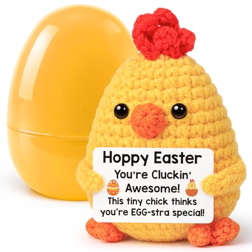Vivagifts Funny Chicken Easter Basket Stuffers for Teens Girls Boys, Easter Gifts for Kids, Easter Egg Fillers for Daughter Son Friends Women Handmade Positive Crochet Animals Chick Support Present