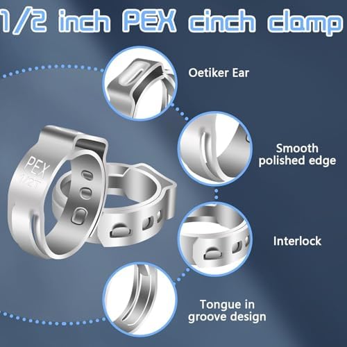 Boltigen 2팩 1.3cm(1/2인치) PEX 회전 팔꿈치 수도꼭지 커넥터, 1.3cm(1/2인치) 암 NPT 90도 NPSM 어댑터, RV 캠퍼 수도관 및 가정 배관용 스테인리스 스틸 PEX 클램프가 있는 무연 황동 피팅 — 사진 5