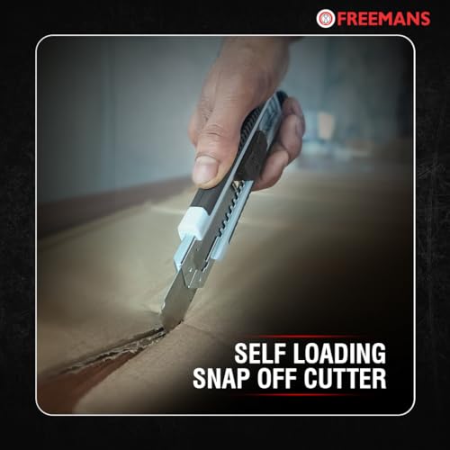 Image of FREEMANS 18mm Self-Loading Snap Off Cutter with Bi-Material Soft Rubbered Handle Grip, 3 Cutter Blades & Blade Storage Tray, Auto Lock Blade, Paper Cutter Blade For Office /Home /School Purpose