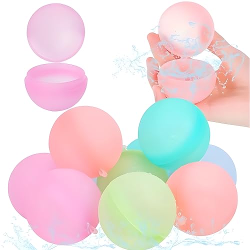 iCOOLIO 12 globos de agua reutilizables silicona, pelotas de agua juego, rellenables bombos de agua llenado rapido, reusable water balloons, verano fiestas en el jardín