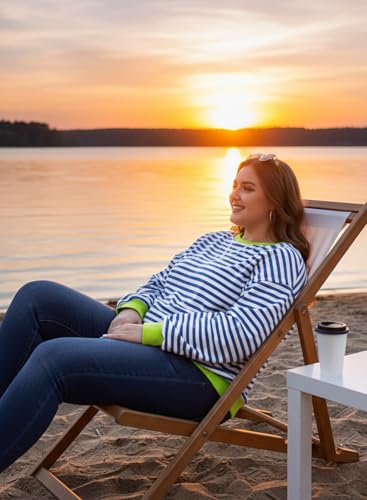 Image of Eytino Women Plus Size Striped Color Block Crewneck Sweatshirt(1X-5X)