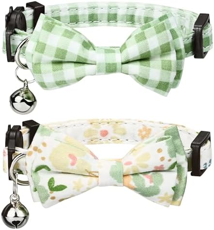 Christmas Cat Collar With Bow Tie & Bell – Breakaway Safety Collar, Adjustable Plaid Design For Kitties