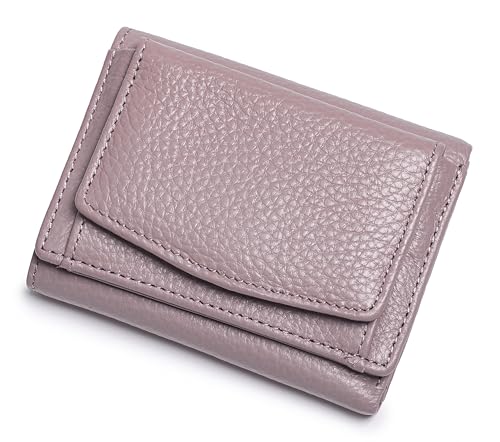 Image of Small Wallet Women Genuine Leather RFID Blocking Trifold Tiny Wallets with Snap Coin Pouch 7 Card Solts