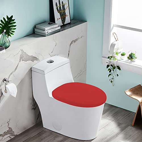 AZHCHKE Toilet Lid Cover, Bathroom Stretch Spandex Washable Toilet Lid Seat Protector Cover with Elastic Bottom, Red - Thumbnail 4