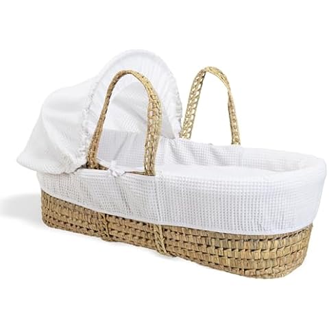 Clair de Lune Waffle Palm Moses Basket with Bedding Cover