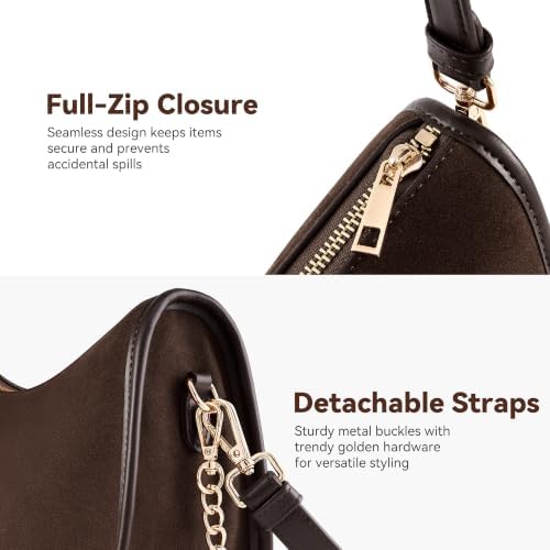KALIDI Faux Suede Shoulder Bag Crossbody Purses for Women Zipper Handbags — view 3