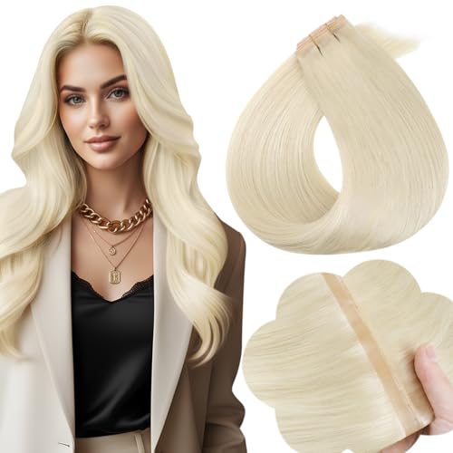 Image of Full Shine Butterfly Weft Hair Extensions 20 Inch 50G Platinum Blonde | Wedding Natural Blend, Invisible PU Holes Weft, Micro Bead Wear, Human Hair Feel, Seamless Coverage Solution for Women