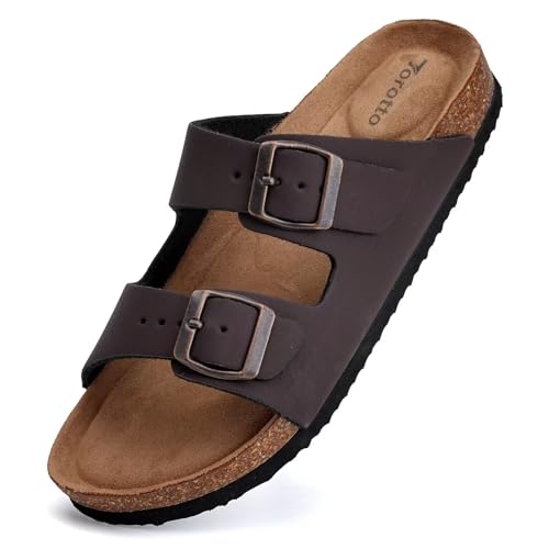 Image of Torotto Womens Slides with Cork Footbed Open Toe Adjustable Webbing Flat Sandals for Walking | Beach | Indoor
