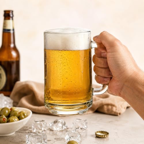 Image of WRINGO Solid Heavy Beer Mugs Set of 2, 450ML Glass Mug with Handle, Large Big Heavy Mugs for Freezer, Multipurpose Mugs, Dishwasher & Microwave Safe (BR-10)