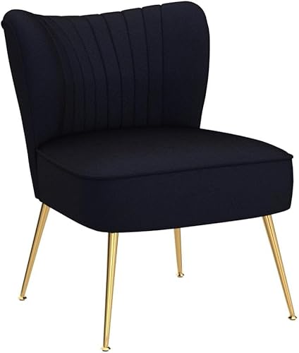 Miniatura 4 de Juego de 2 sillas decorativas de terciopelo modernas tapizadas con patas doradas, cómodas sillas laterales sin brazos con respaldo de ala, sillas