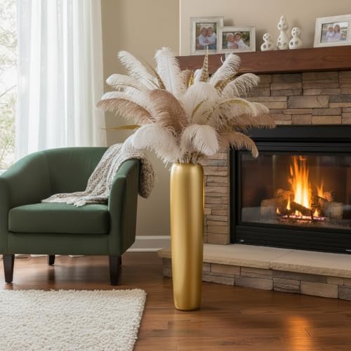 Image of 27.5 inch Gold Vase for Home Decor - Tall Floor Vase for Living Room, Bedroom, Office - Elegant Minimalist Tall Vases for Large Dried Stems, Pampas Grass, Artificial Branches