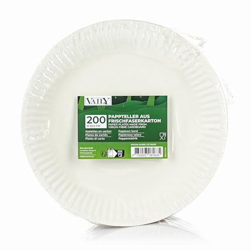 Vaily Pappteller rund 22,5 cm - Einwegteller und Partyteller, 200er Pack – Ansicht 4