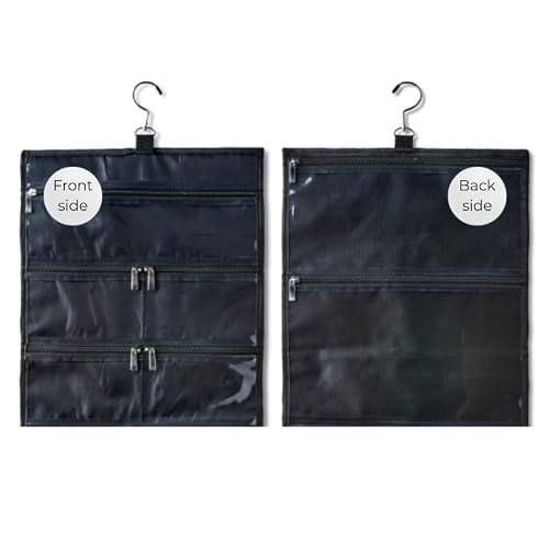 Kendall Country On-The-Go Organizer, 14 Clear Vinyl Pockets, Hanging Travel Case for Makeup and Accessories, 13.5 x 24 inches (Raven, Small)
