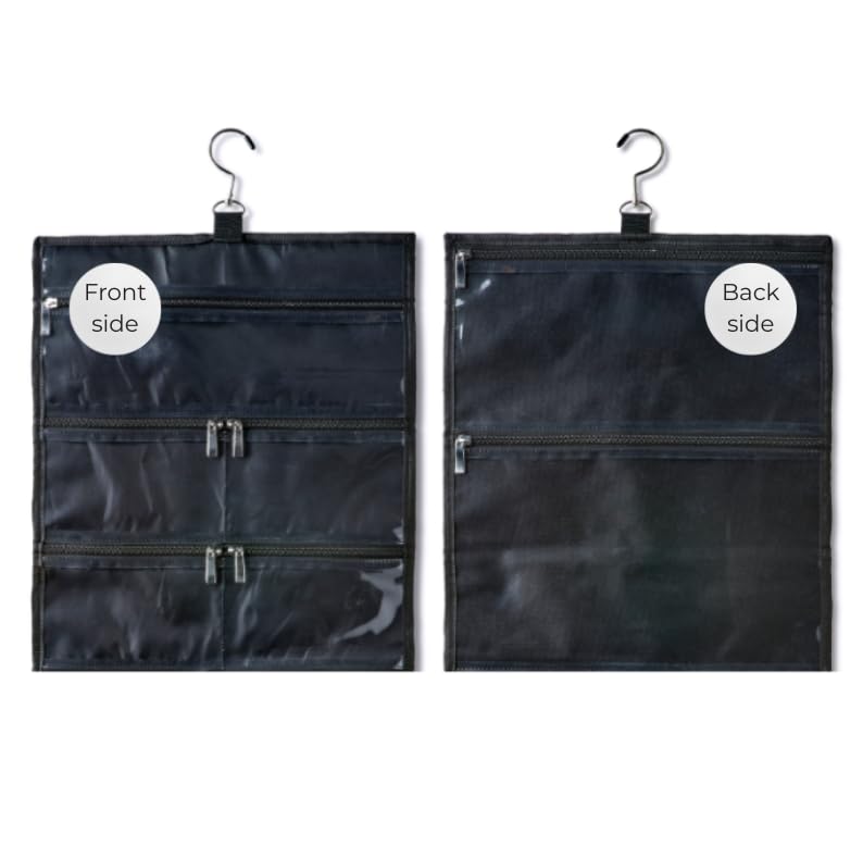 Kendall Country On-The-Go Organizer, 14 Clear Vinyl Pockets, Hanging Travel Case for Makeup and Accessories, 13.5 x 24 inches (Raven, Small)