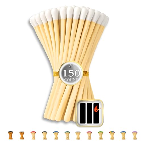 150 Count | 4' White Matches | Strikers Included | Color Tip Wooden Match | Refill for Matchstick...