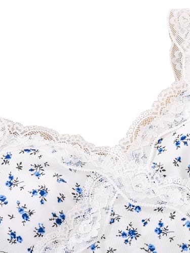 SHENHE Camiseta feminina com acabamento em renda floral, gola V, malha canelada sem mangas, linda re