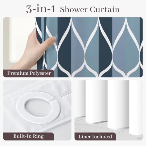 Yiatn Aegean Blue Shower Curtain with Snap-in Liner, 71 x 86 Inch by Yiatn - Used condition - Image 3