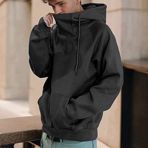 Mens Hoodies Pullover High Neck Casual Loose Fit Oversized Hoodie Heavyweight Fleece Lined Unisex Plain Y2k Hoodies2