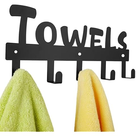 DECLUTTR Towel Racks for Bathroom Wall Mount, Waterproof Towel Holder Towel Hanger with 5 Hooks for Hanging Heavy Duty, Black Wall Mounted Pool Towel Rack Cover