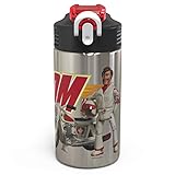 Zak Designs Toy Story 4 - Stainless Steel Water Bottle with One Hand Operation Action Lid and Built-in Carrying Loop, Water Bottle with Straw is Perfect for Kids (Duke Caboom, 15.5 oz,18/8, BPA Free)