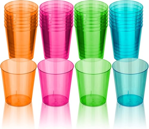 DecorRack 2 oz Neon Shot Glasses, Plastic Party Cups (120 Pack)