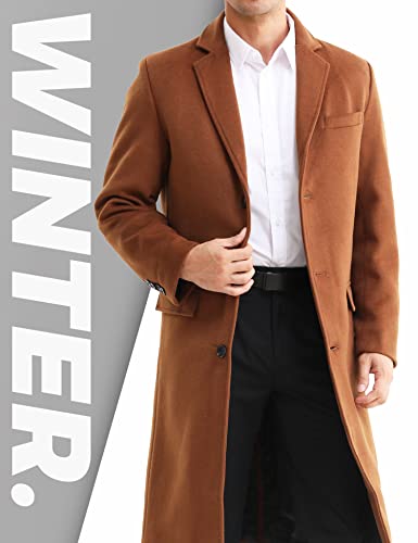 Eletop Men's Wool Coat Winter Business Overcoat Single Breasted Thicken Long Trench Coat 1801 Camel L #TOP2