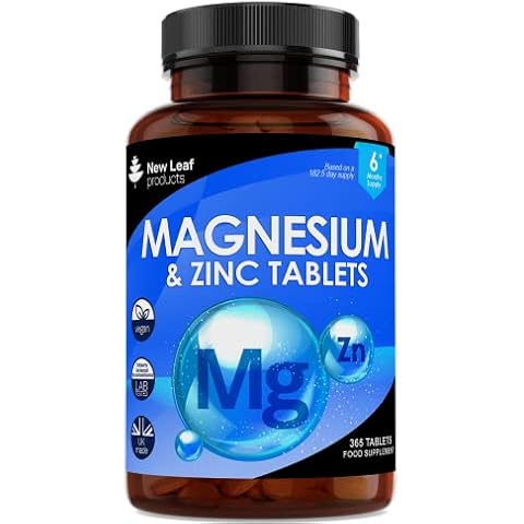Magnesium Supplement Magnesium and Zinc Supplement (6 Months Supply) High Absorbency Magnesium & Zinc - Muscle Bones & Healthy Immune Function - Vegan, Non-GMO, Gluten-Free - 365 Small Tablets Cover