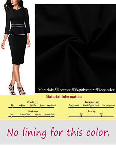 Image of VFSHOW Womens Pleated Crew Neck Peplum Slim Work Business Dress Elegant 3 /4 Sleeves Office Church Bodycon Pencil Sheath Dress