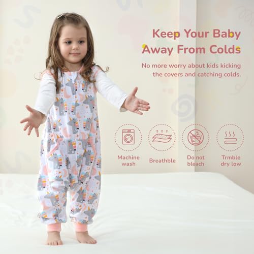 Image of WONDAY Toddler Sleep Sack with Feet, 0.5 Tog Sleeping Sacks for Walking with Legs 12-18 Months 2T 3T 4T 5T (UnicornPink, 2T-3T)