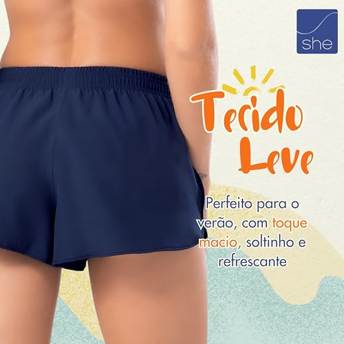SHE BY MASH Short Praia Feminino Liso Verão Praia Piscina Elastano, Azul Marinho, P