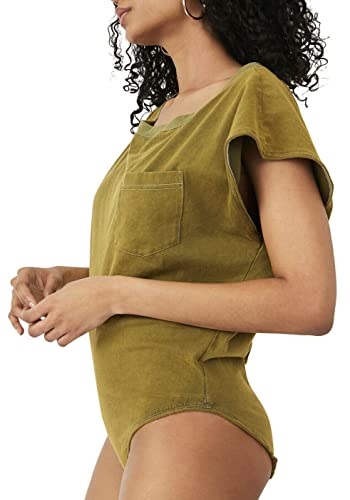 Free People Women’s Road Trip Cotton Bodysuit Verde Medium #TOP2
