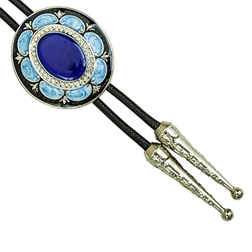Vintage Style Alloy Western Cowboy Bolo Bow Tie, Blue Stone, Medium