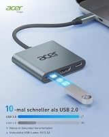 Acer USB-C HDMI-Adapter - 4K HDMI, USB 3.0 mit PD 100W, Datenber omatfbart - Kompatibel mit MacBook, XPS, Surface Pro und Galaxy S24 Ultra – Ansicht 4