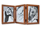 Golden State Art, Wood Table Top Folding Vertical Photo Frame for Triple 5x7 Pictures with Real Glass, Coffee Walnut