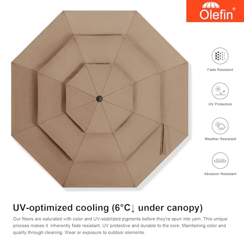 Image of MASTERCANOPY 9ft 3-Tier Olefin Patio Umbrella, Light Coffee