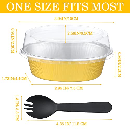 100 Pcs Aluminum Foil Cupcake Baking Cup With Lids Disposable 3 Oz Mini Foil Baking Cups With Plastic Spoon, Muffin Liners, Ramekins For Dessert, Creme Brulee, Pudding Oven Pot Baking Kitchen Wedding #TOP1