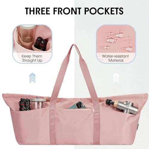Large Yoga Mat Bag with Shoes Compartment and Wet Pocket Ladies Pilates Gym Bag with Yoga Mat Holder Strap for Women Men Workout Carrier Stuff Accessories, Pink - Thumbnail 6