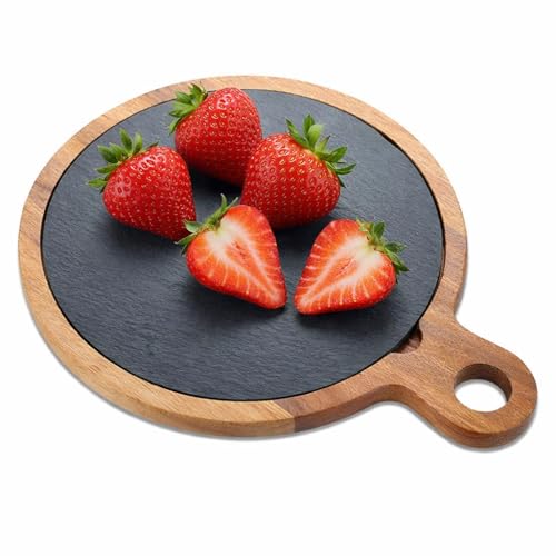 Tabla redonda de cortar de madera con pizarra negra desmontable miniatura 1