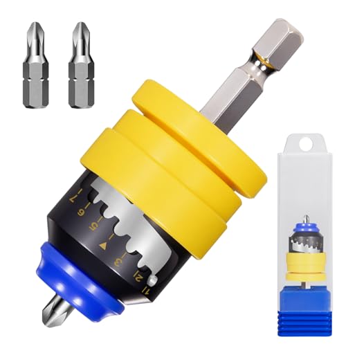 7-stufige einstellbare Trockenbau Bithalter mit magnetischem Halter & 2 Ersatz Bit – regelt Schraubentiefe, kompatibel mit Elektro-/Schlagbohrern, für Trockenbau/Gipskarton/Sperrholz
