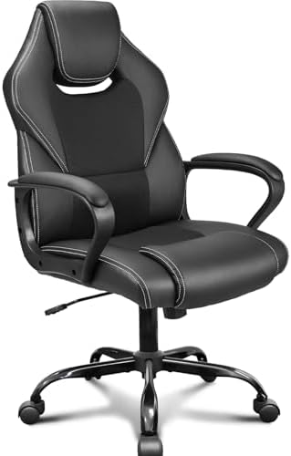 Bild von BASETBL Bürostuhl Chefsessel 150kg Schreibtischstuhl, Bürosessel Office Chair Gaming Stuhl, Bürostühle ergonomisch PU Leder, PC Stuhl Drehstuhl Hat weiche gepolsterte Armlehnen, Wippfunktion, schwarz