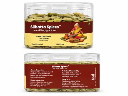 Image of Silbatta Spices Premium Green Cardamom (Hari Elaichi) 25g | Whole Green Cardamom Pods | 100% Pure | Unpolished | Manually Cleaned & Destoned | No Added Colours