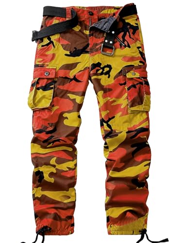 Men's Camo Cargo Work Pants Cotton Tactical Ripstop Casual Combat Pants with 8 Pockets
