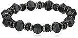 1928 Jewelry Jet and Silver Tone Faceted Bead Stretch Bracelet