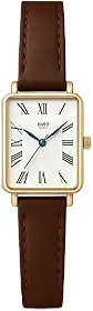 Relógio Feminino Couro Marrom Quadrado Vermeer Rosé Gold 20x26mm, Numerais Romanos, Quartzo Japonês